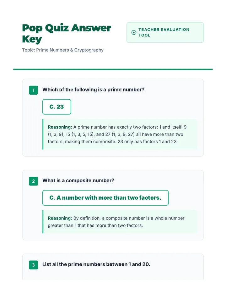 Prime Quiz Answer Key