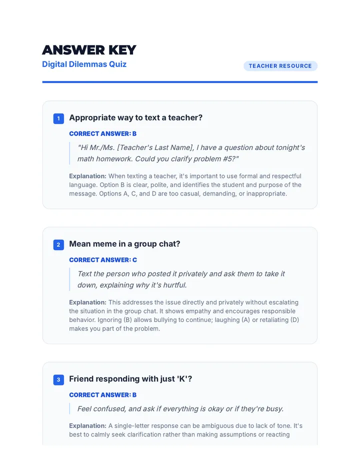 Digital Dilemmas Answer Key