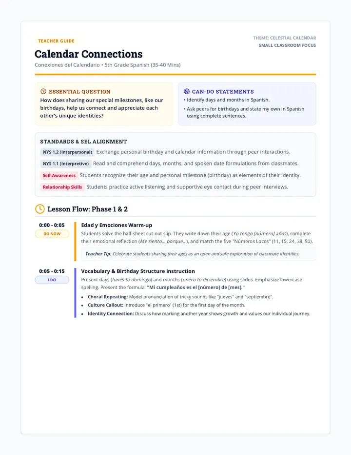 Calendar Connections Teacher Guide