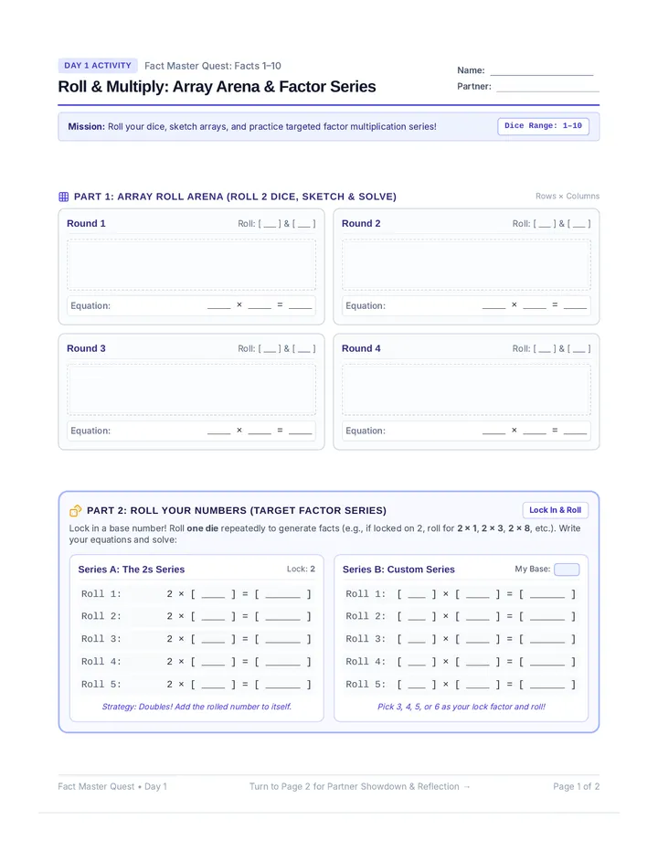 Roll and Multiply Worksheet