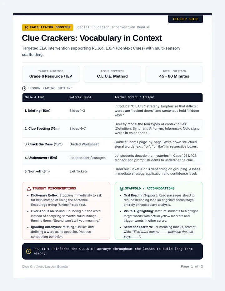 Clue Crackers Teacher Guide