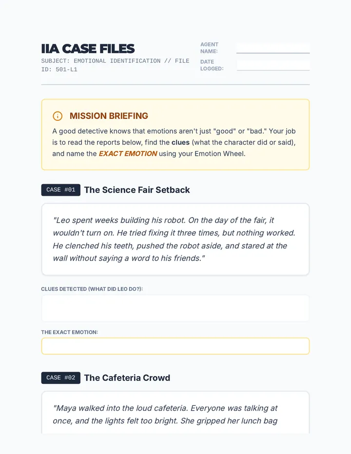Emotion Case Files Worksheet