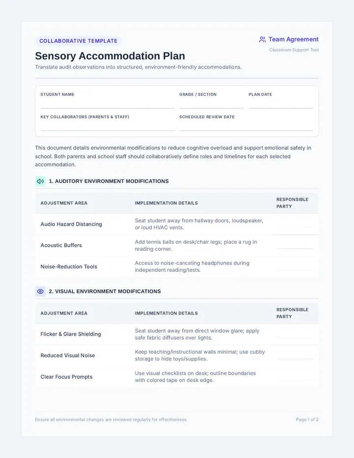 School Accommodation Plan Template