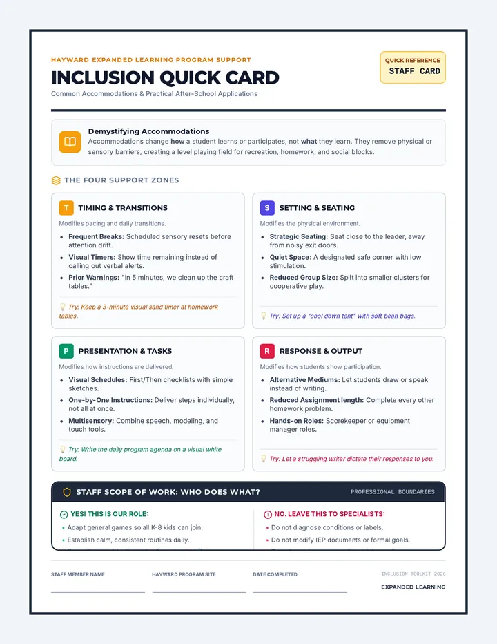 Accommodations Quick Card