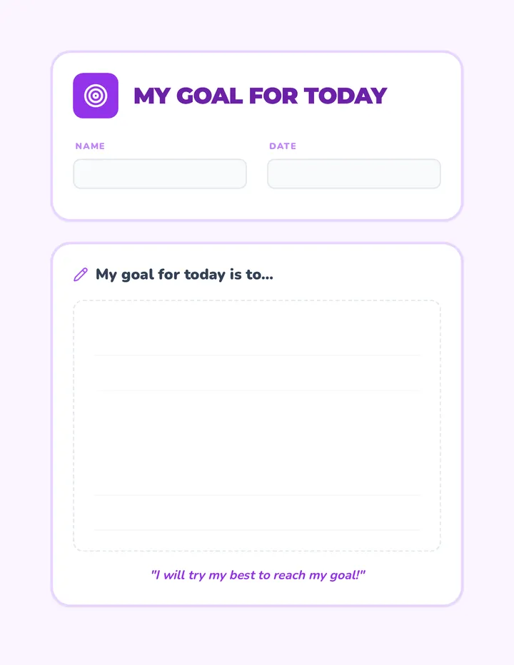 Daily Goal Worksheet
