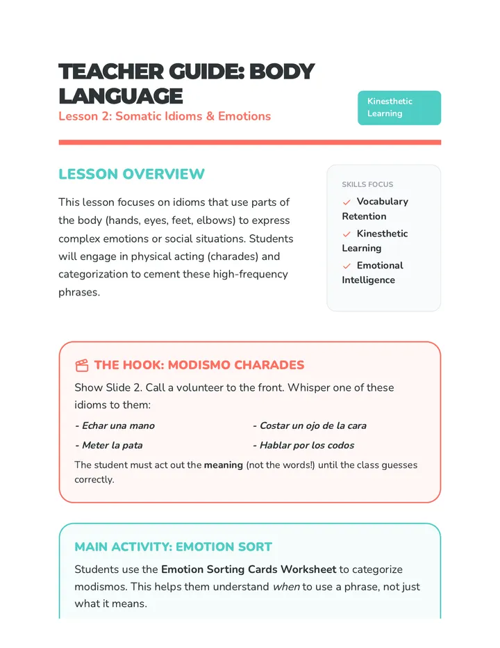 Body Idioms Teacher Guide