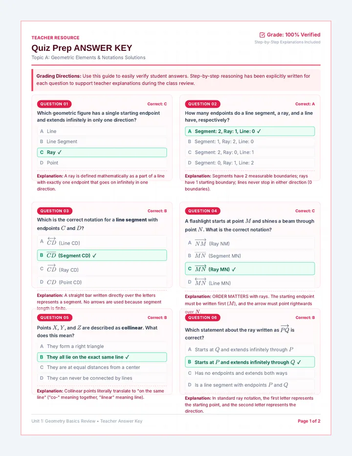 Geometry Quiz Prep Answer Key