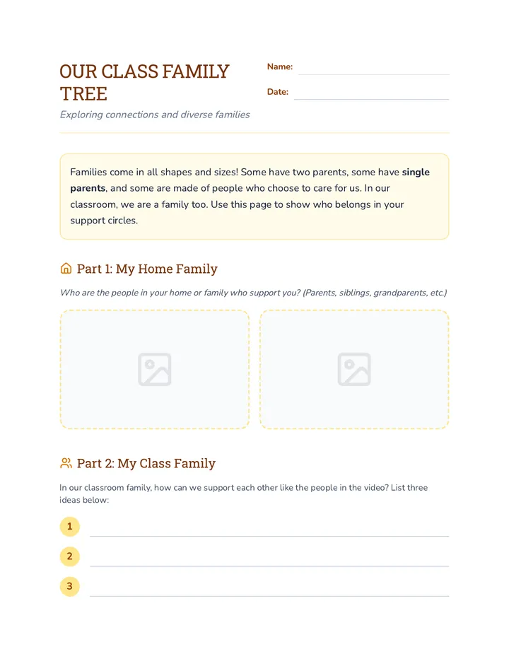 Class Family Tree Worksheet