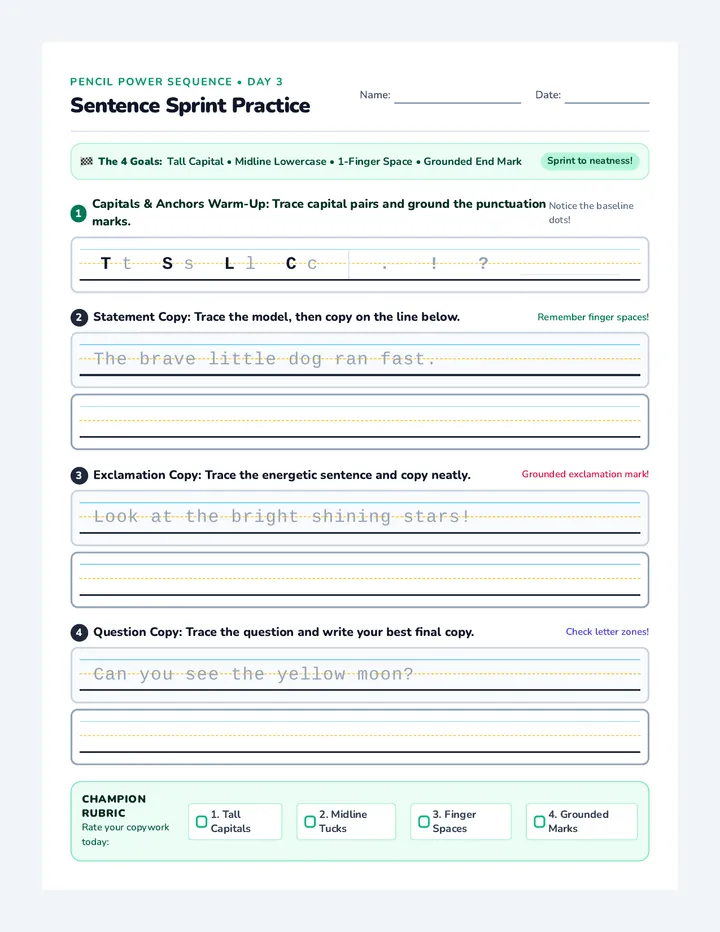 Sentence Sprint Practice Worksheet