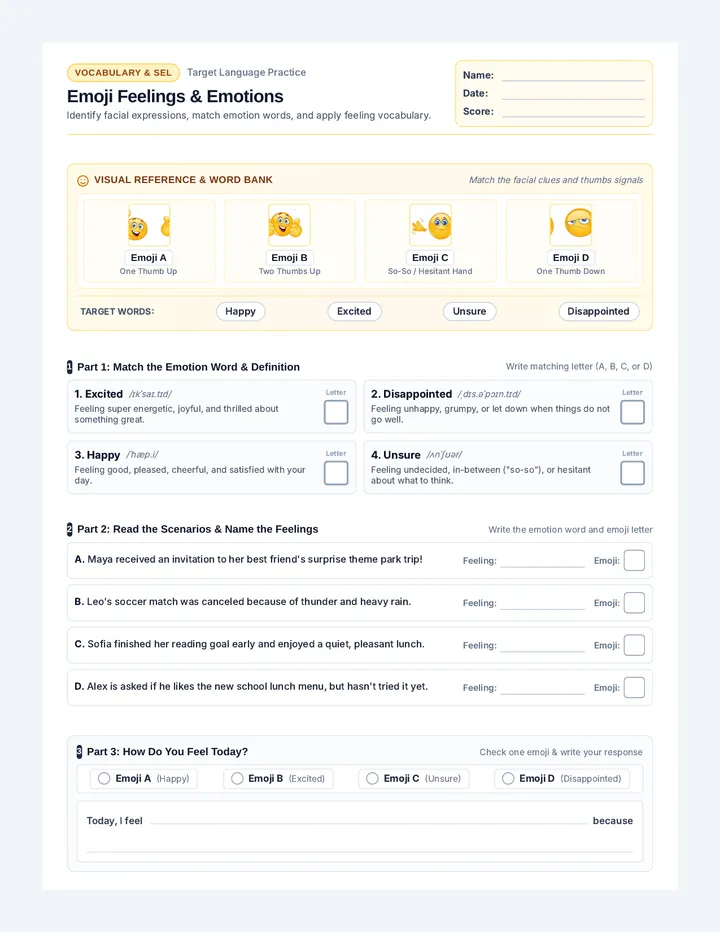 Emoji Emotions Worksheet
