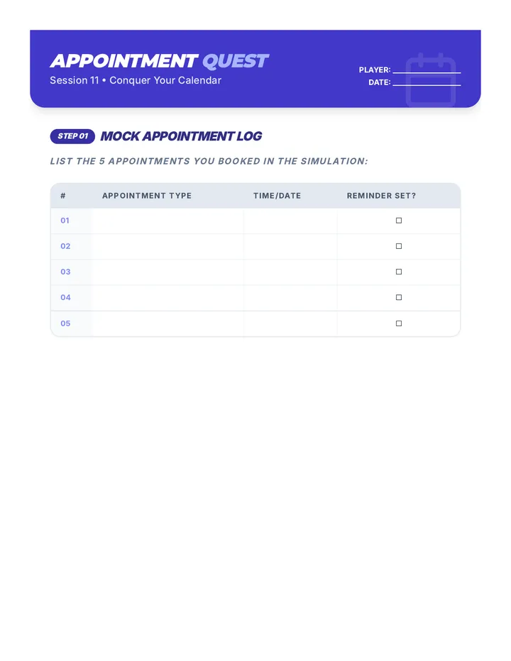 Appointment Scheduling Worksheet Document