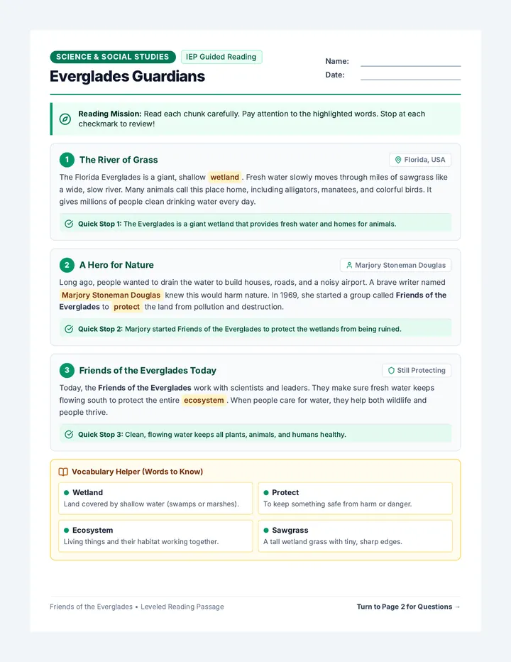 Everglades Guardians Worksheet