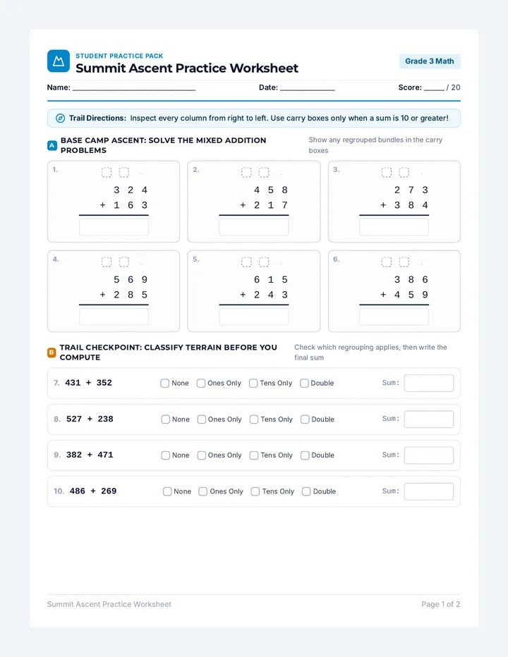 Summit Ascent Practice Worksheet