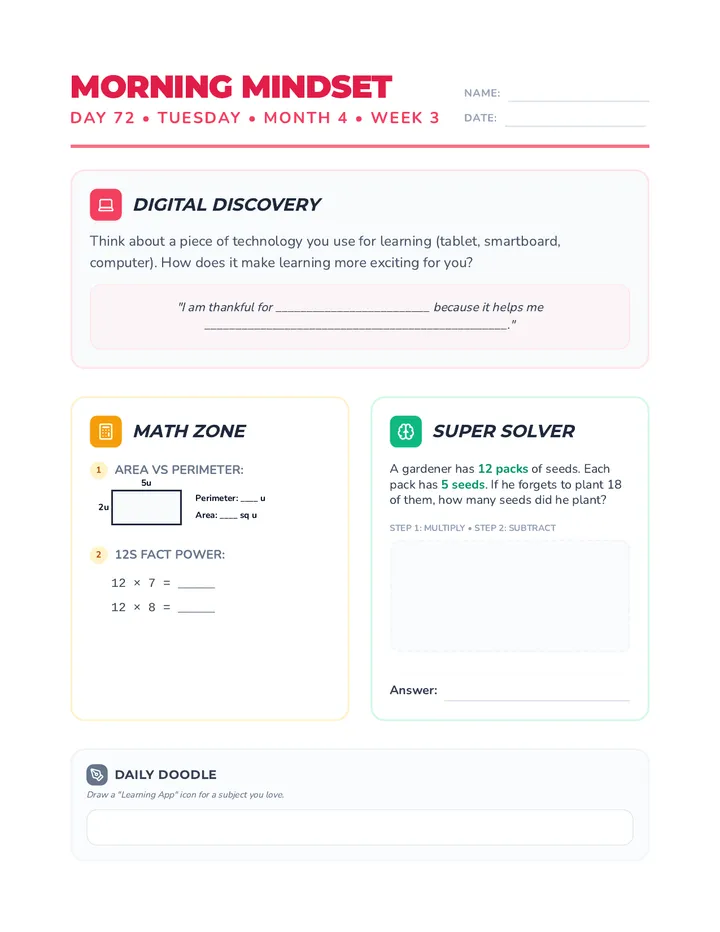 Tuesday Month 4 Week 3 Worksheet