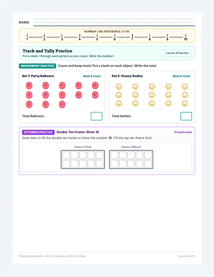 Track Tally Practice Worksheet