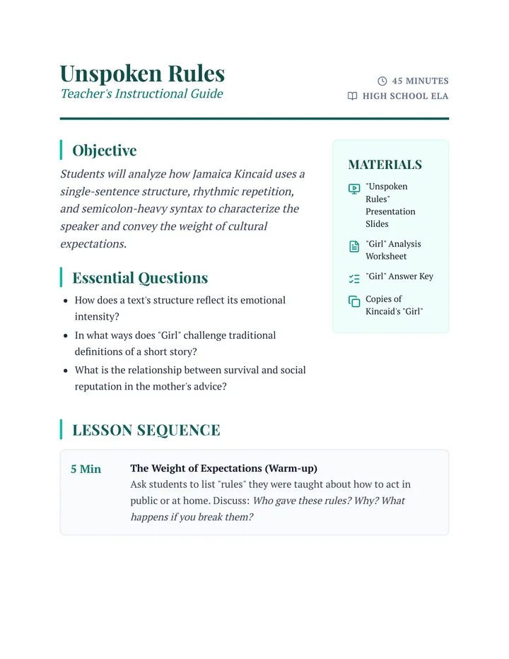Unspoken Rules Teacher Guide