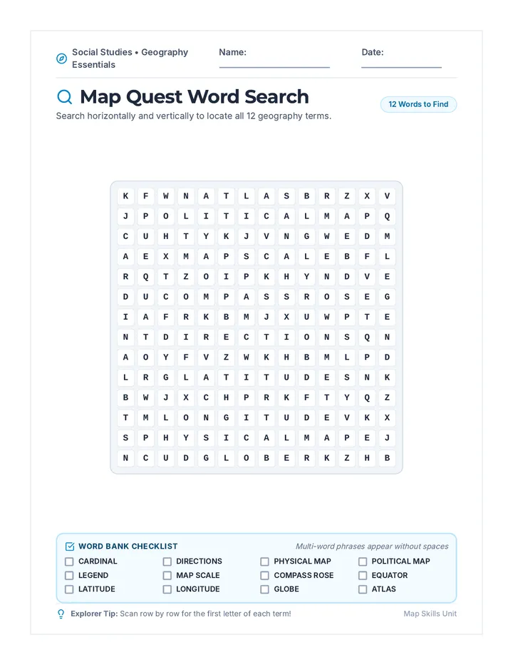 Map Quest Word Search