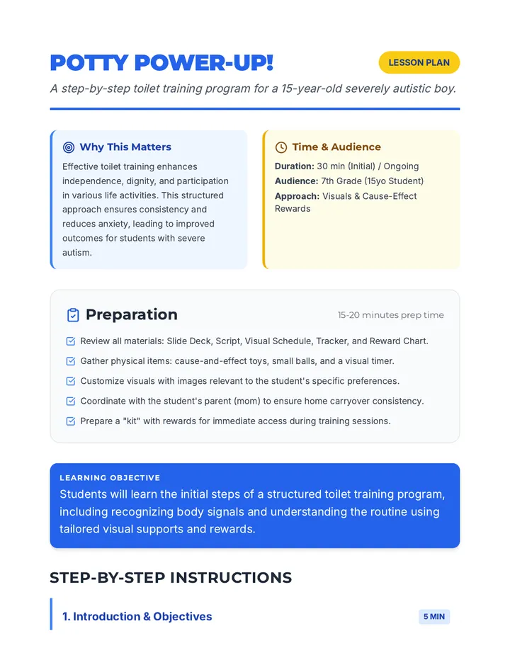 Potty Power Up Lesson Plan