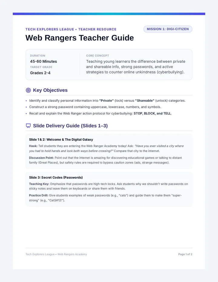 Web Rangers Teacher Guide