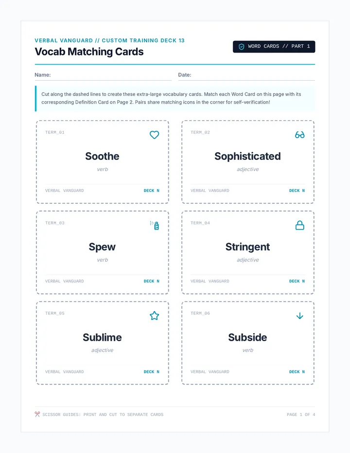 Vocab Matching Cards