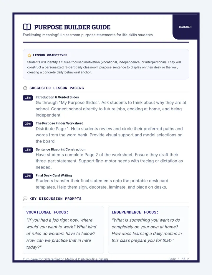 Purpose Builder Teacher Guide