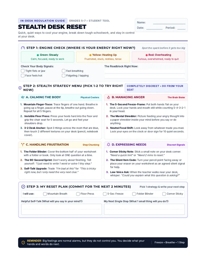 Stealth Desk Reset Worksheet