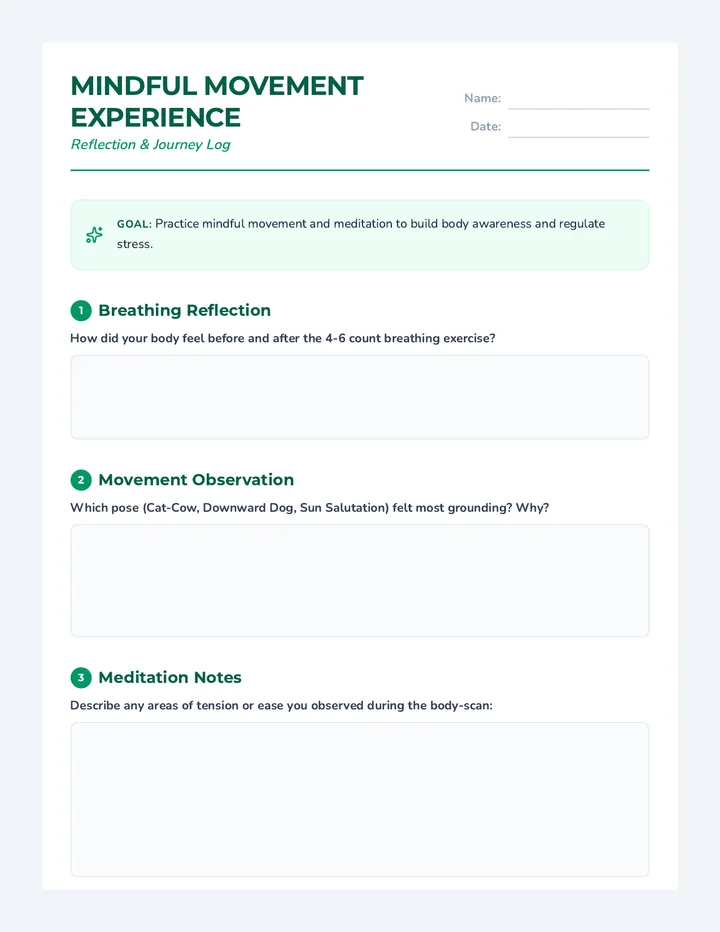 Mindful Movement Reflection Worksheet