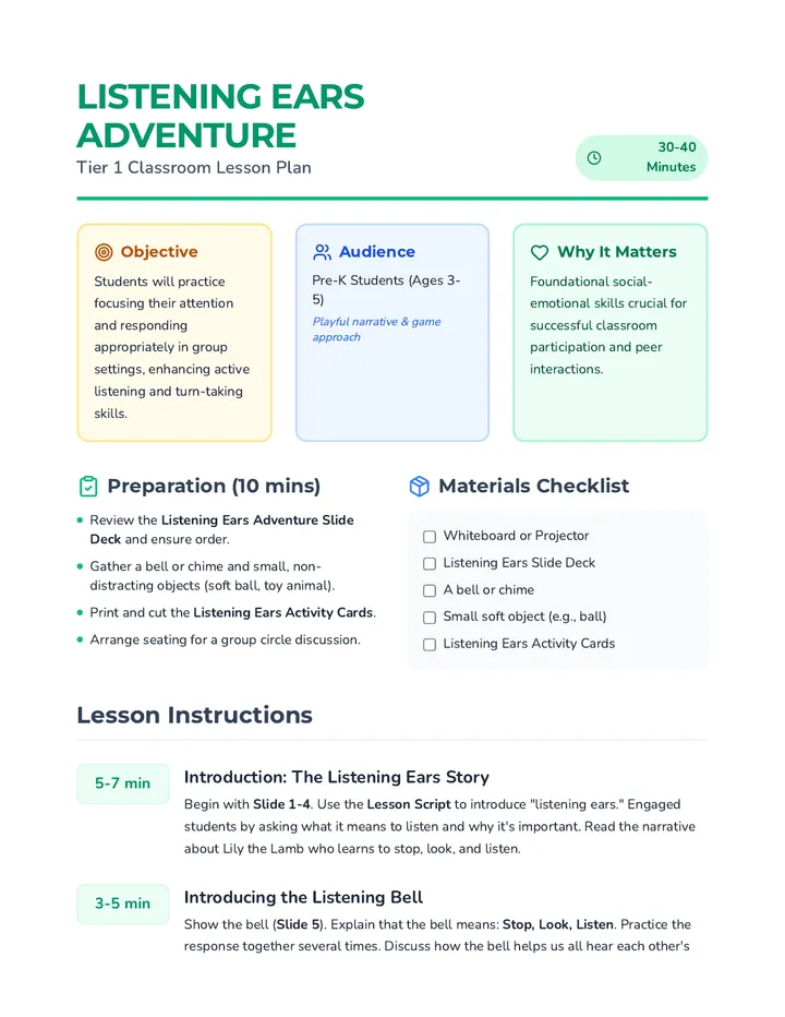 Listening Ears Lesson Plan