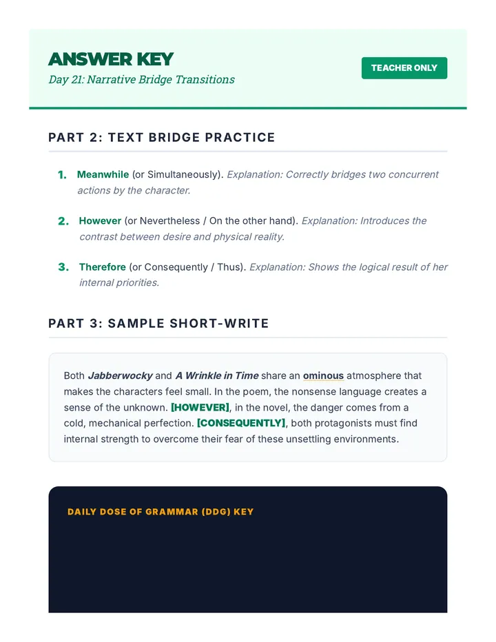 Transitions Answer Key