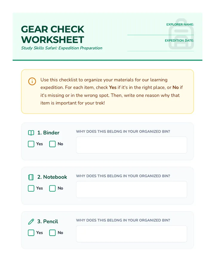 Gear Check Worksheet