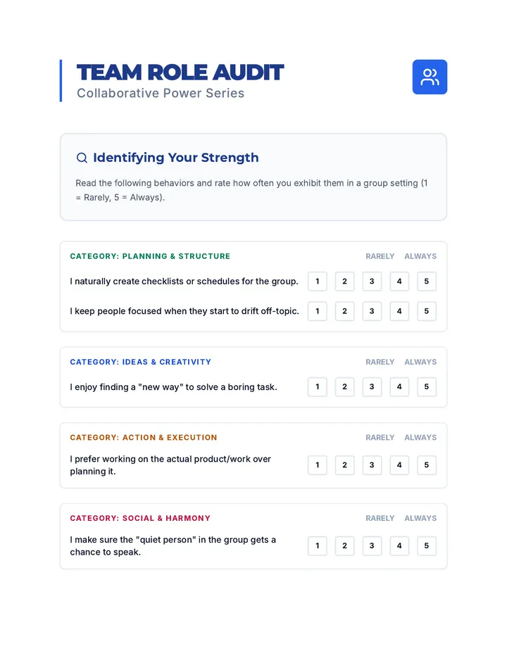 Team Roles Assessment Worksheet
