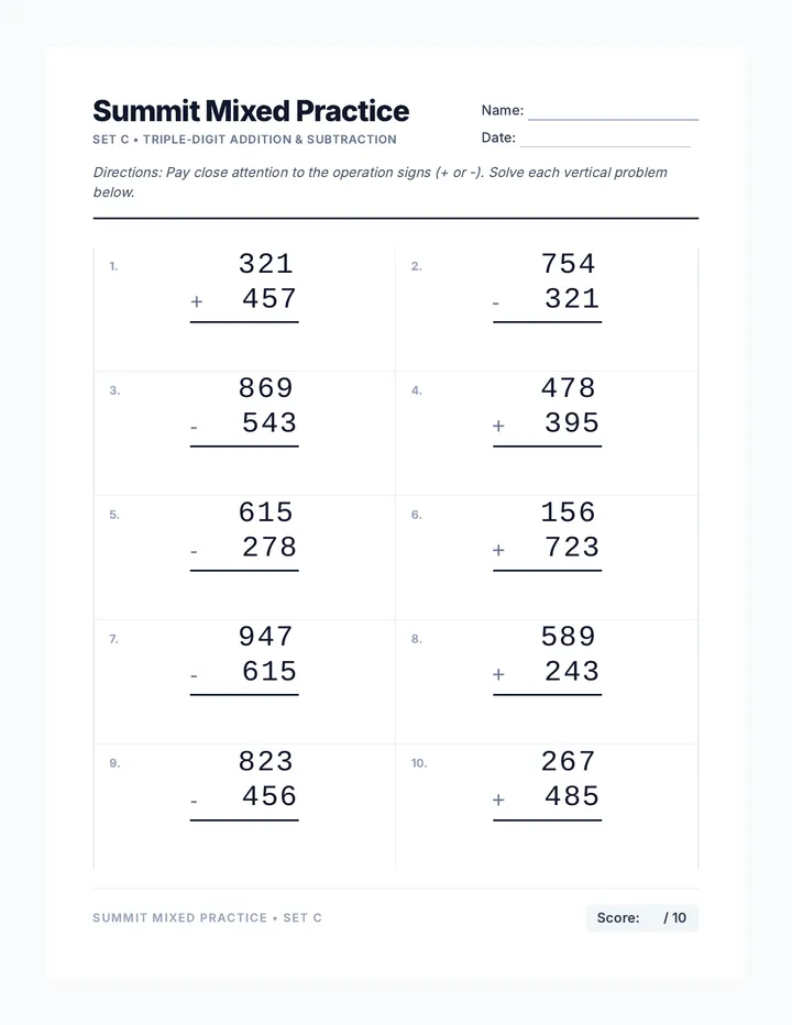 Summit Mixed Worksheet 3