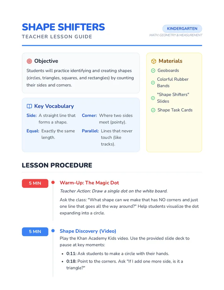 Shape Shifters Lesson Plan