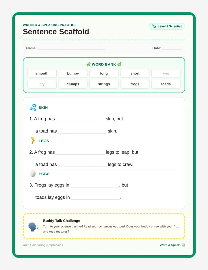 Sentence Scaffold Worksheet