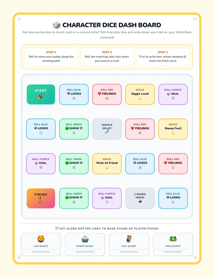 Character Dice Game Board