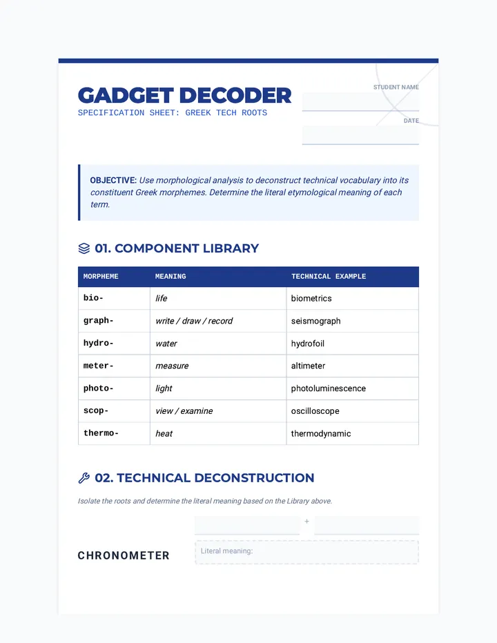 Gadget Decoder Worksheet