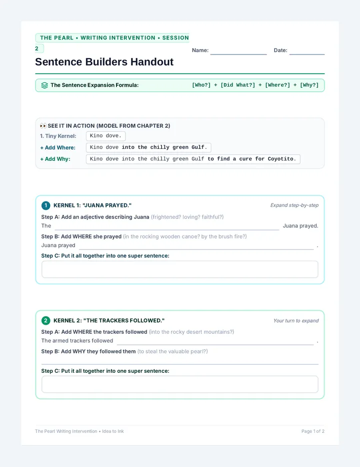Sentence Builders Student Handout