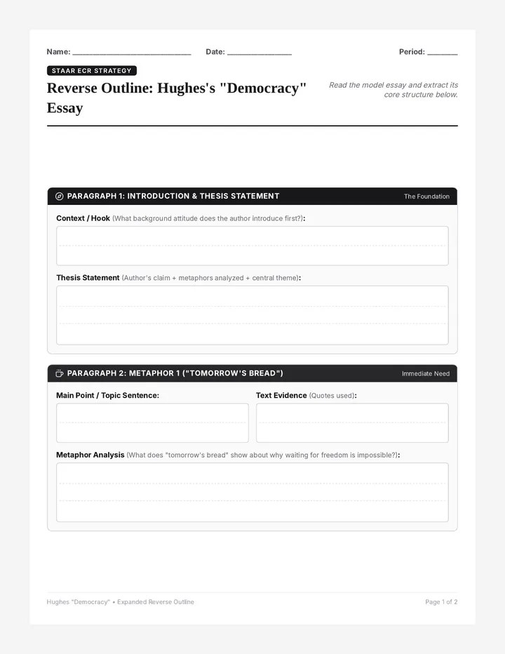 Reverse Outline Organizer Worksheet