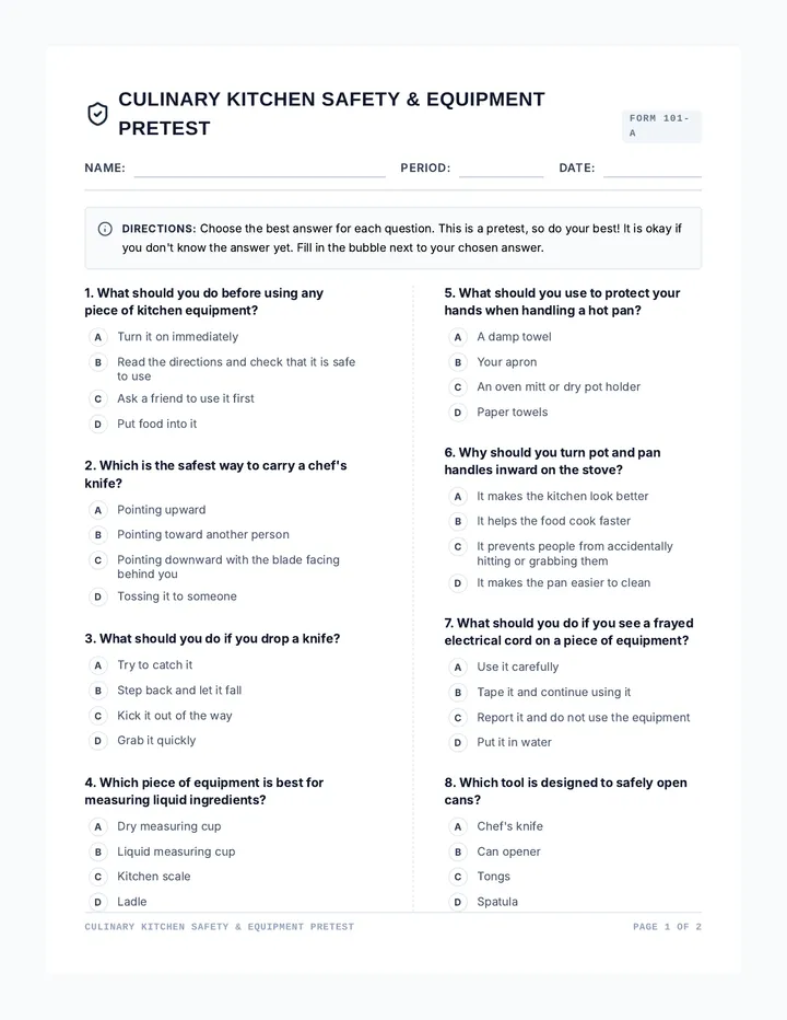 Kitchen Safety Pretest