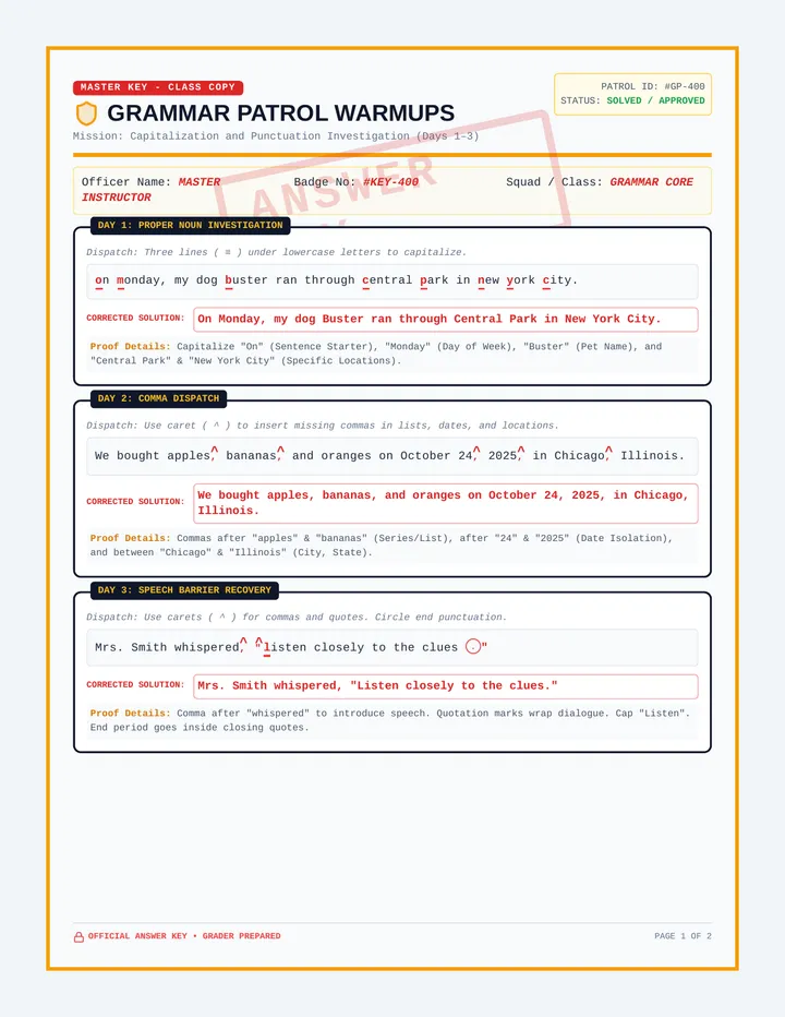 Grammar Patrol Answer Key
