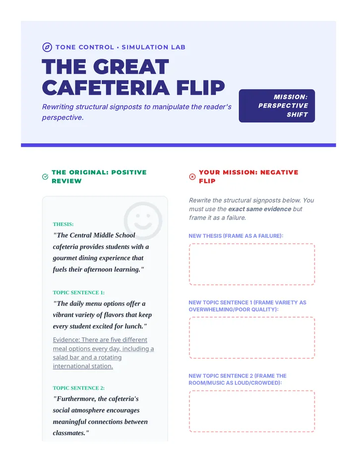 The Great Cafeteria Flip Worksheet