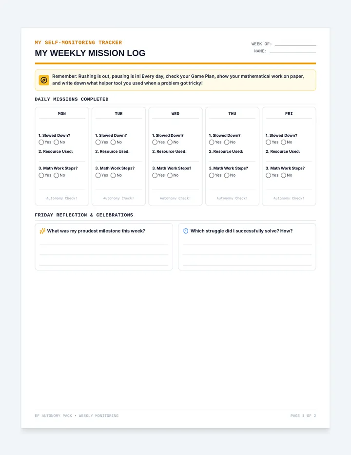 EF Autonomy Weekly Progress Sheet