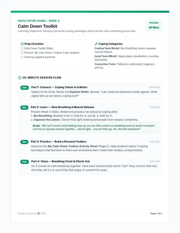 Calm Down Toolkit Guide and Activity