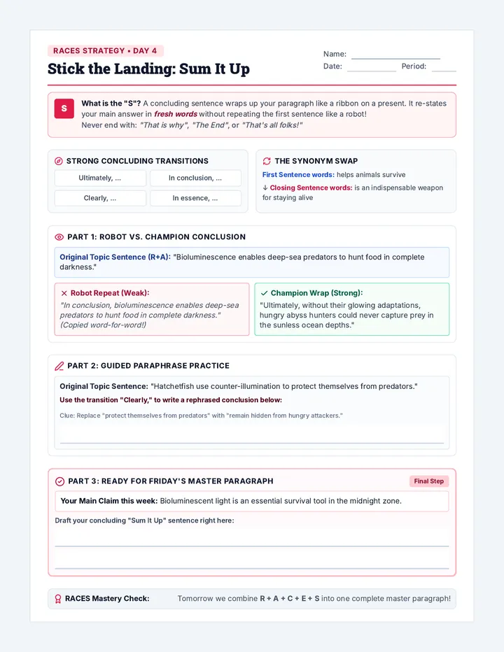 Sum It Up Wrap Worksheet
