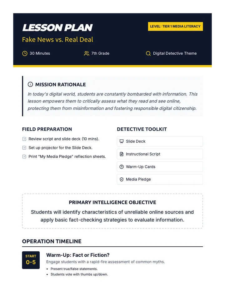 Fake News vs Real Deal Lesson Plan