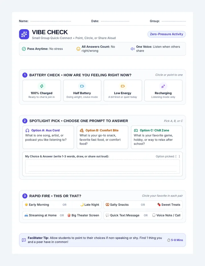 Vibe Check Activity Sheet