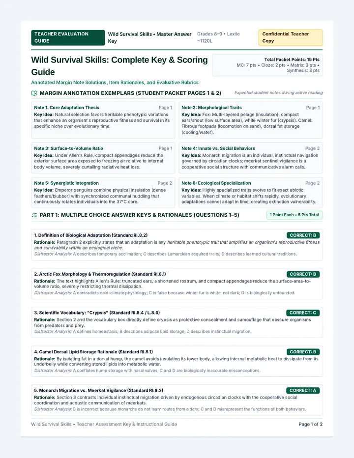 Wild Survival Answer Key