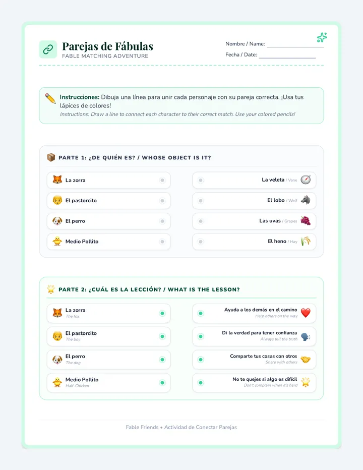 Fable Matching Activity
