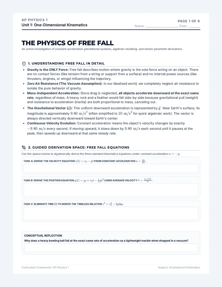 Gravitational Kinematics Reading Packet