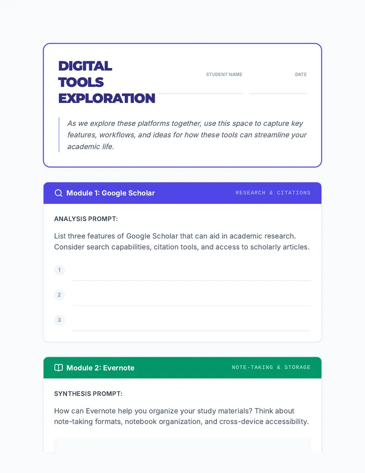 Digital Tools Exploration Worksheet